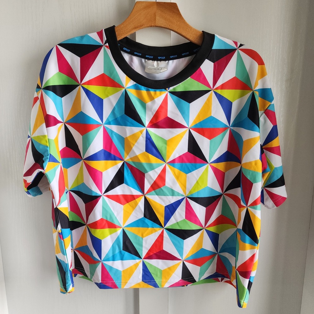 Disney Epcot Spaceship Earth Geometric Crop Top Multi Color Womens Medium M -HTF